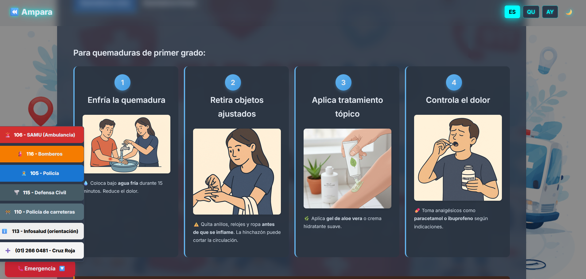 Proyecto Ampara — Pantalla de emergencia